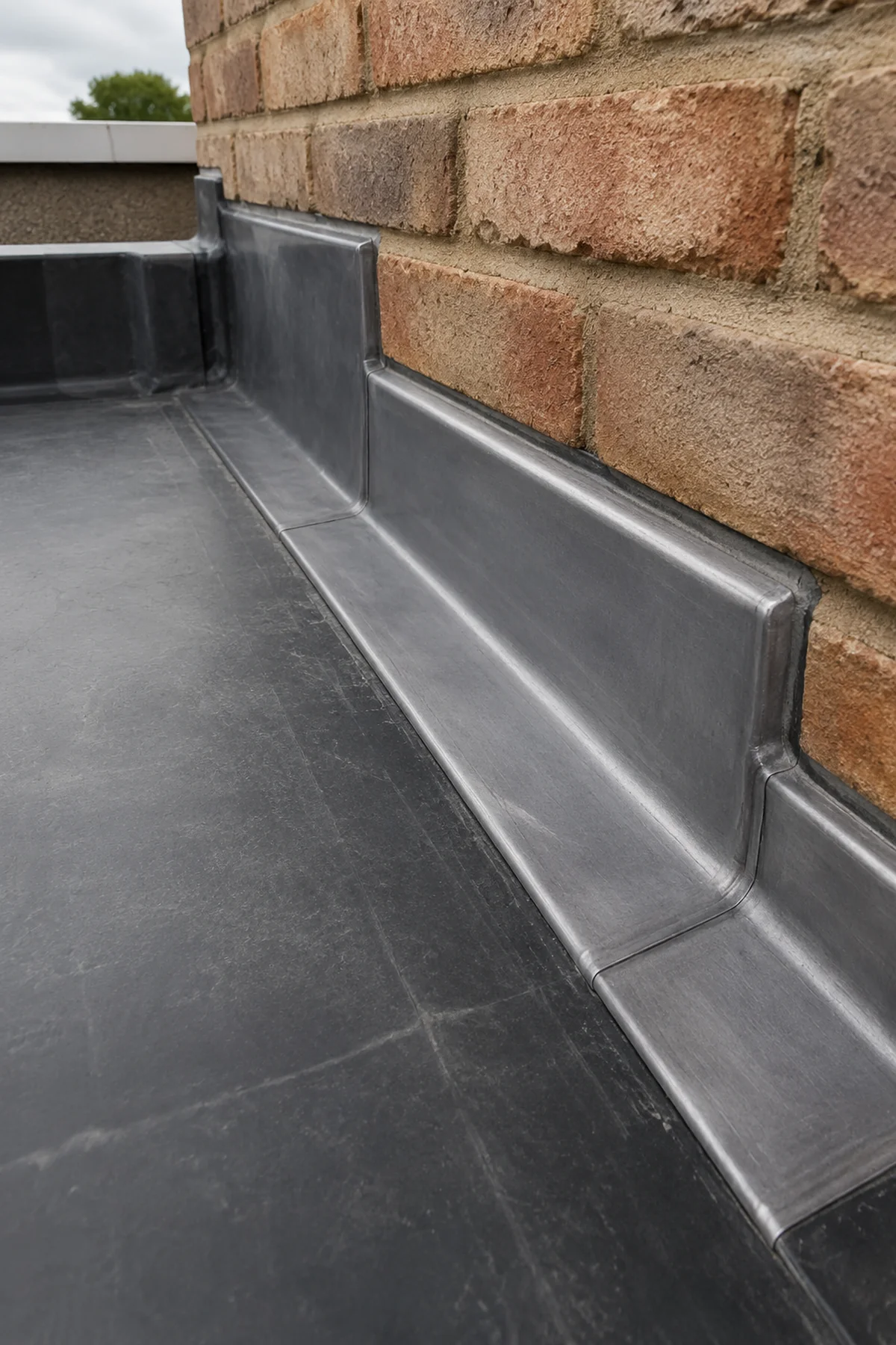Lead upstand and membrane detail on a Dublin flat roof